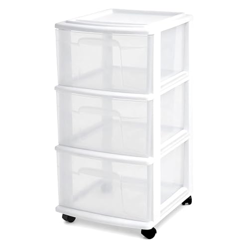 Minimalist HOMZ Drawer Tower, 3-Tier Rolling Storage Cart with Removable Essentials