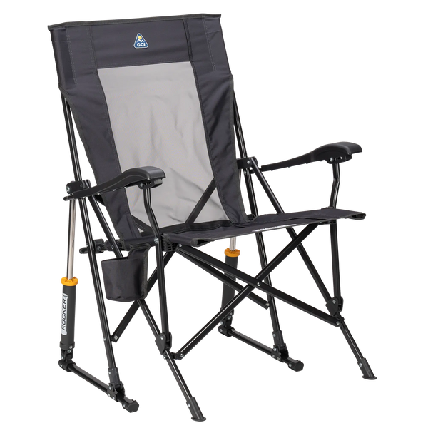 Premium All-Weather RoadTrip Rocker - Choice 855 - Heavy-Duty Kickback Rocker with Beverage Holder - Dark Charcoal