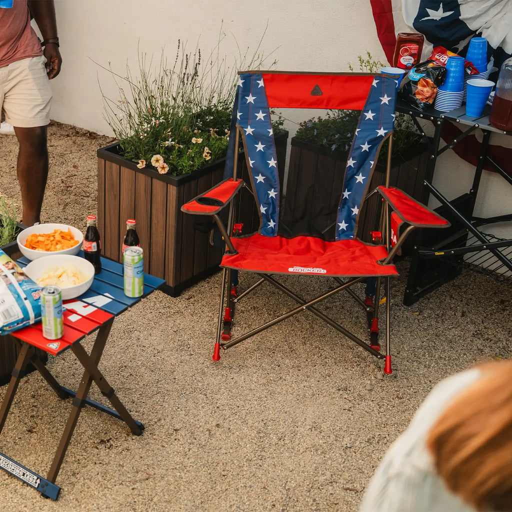 Heavy-Duty Freestyle Comfort Pro Rocker - USA Anniversary Deluxe - Choice 424 - RoadTrip Rocker Smooth Motion Camp Chair Detail