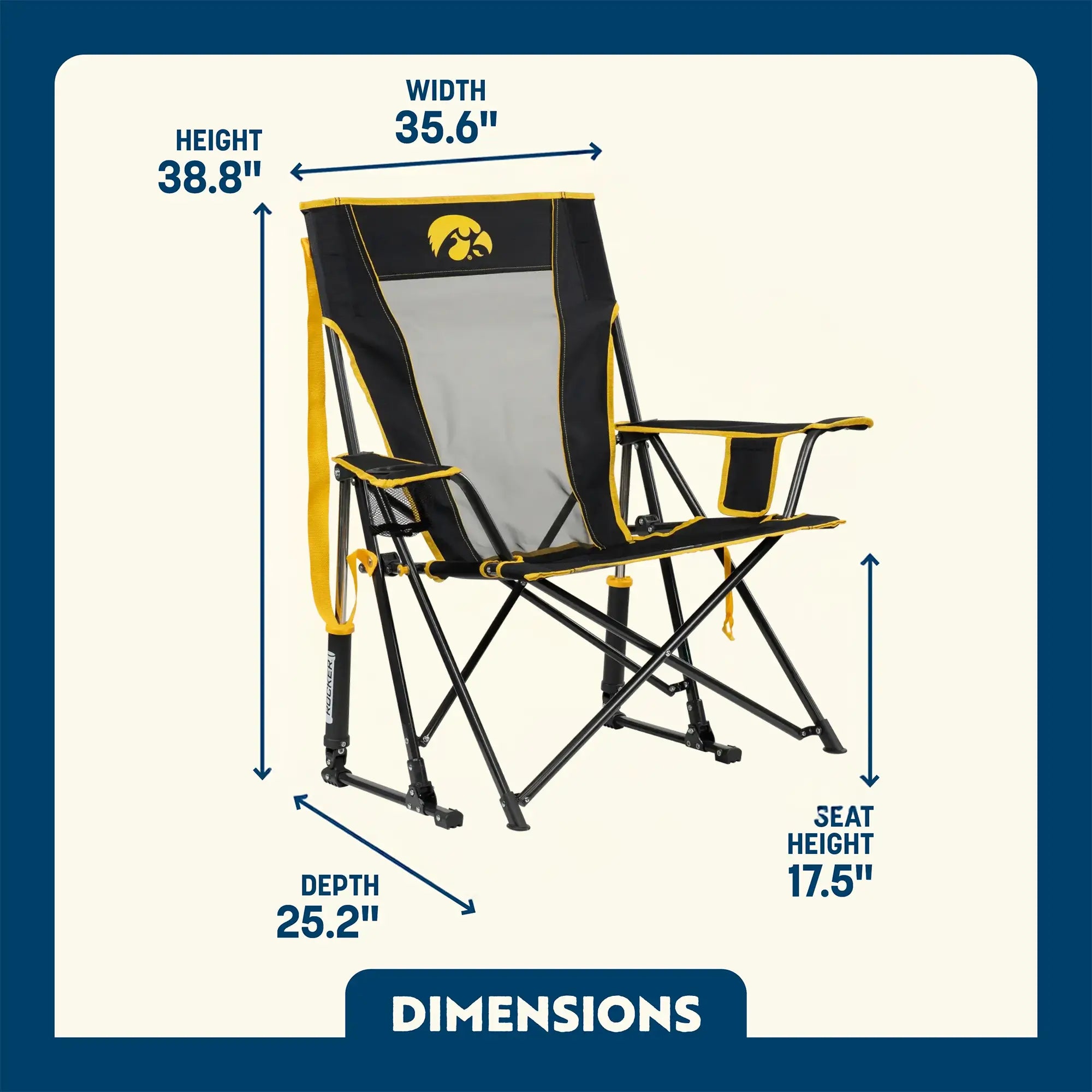 Smooth Motion College Comfort Pro Rocker - Iowa Hawkeyes - Choice 249 - Freestyle Rocker Portable Outdoor Folding Chair Detail