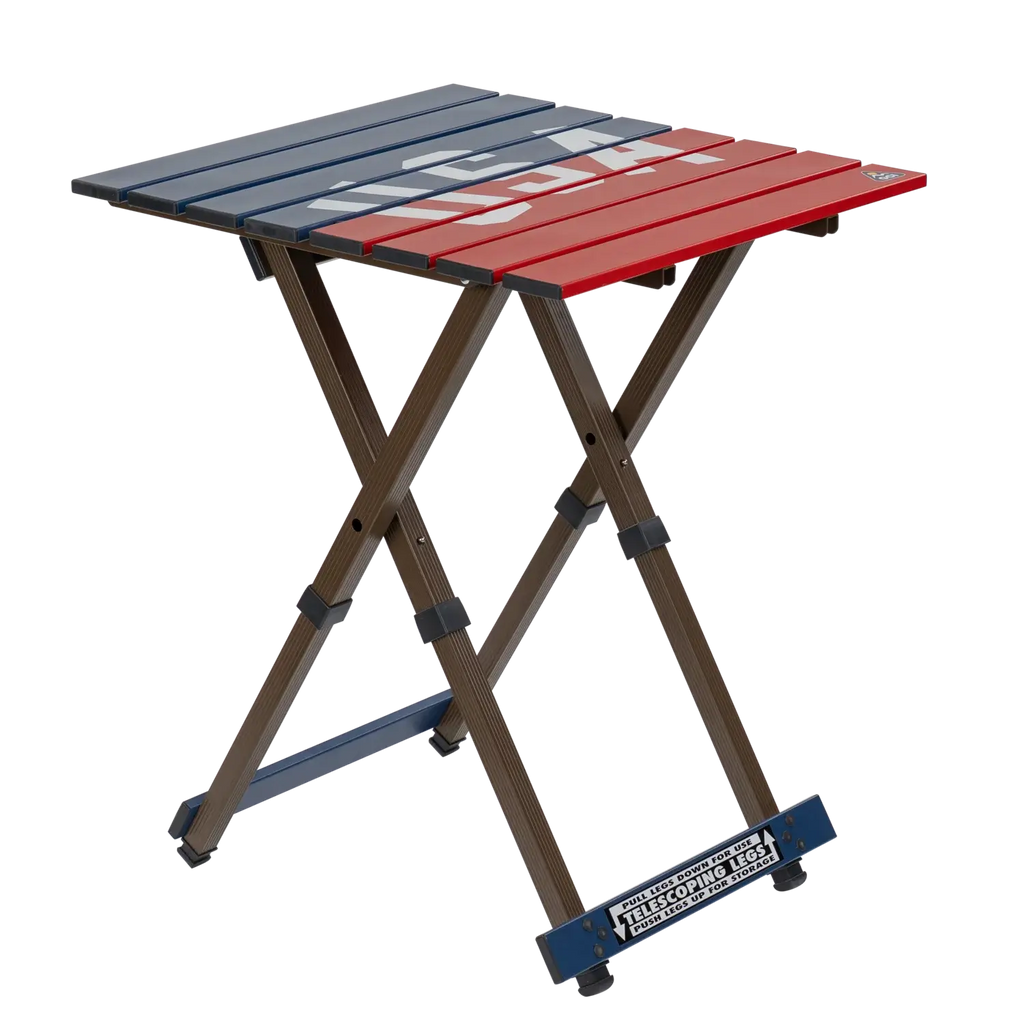 Portable Staging Compact Camp Table 20 - USA Anniversary Deluxe - Choice 757 - Slim-Fold Outdoor Cook Station with Storage Shelves - Default Title