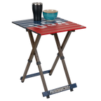 Portable Staging Compact Camp Table 20 - USA Anniversary Deluxe - Choice 757 - Slim-Fold Outdoor Cook Station with Storage Shelves Detail