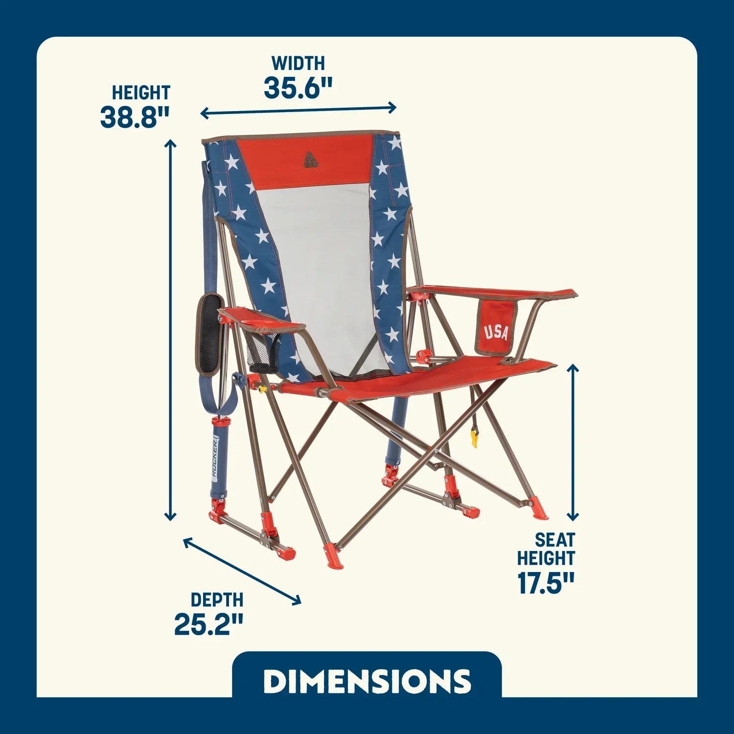 Heavy-Duty Freestyle Comfort Pro Rocker - USA Anniversary Deluxe - Choice 424 - RoadTrip Rocker Smooth Motion Camp Chair Detail