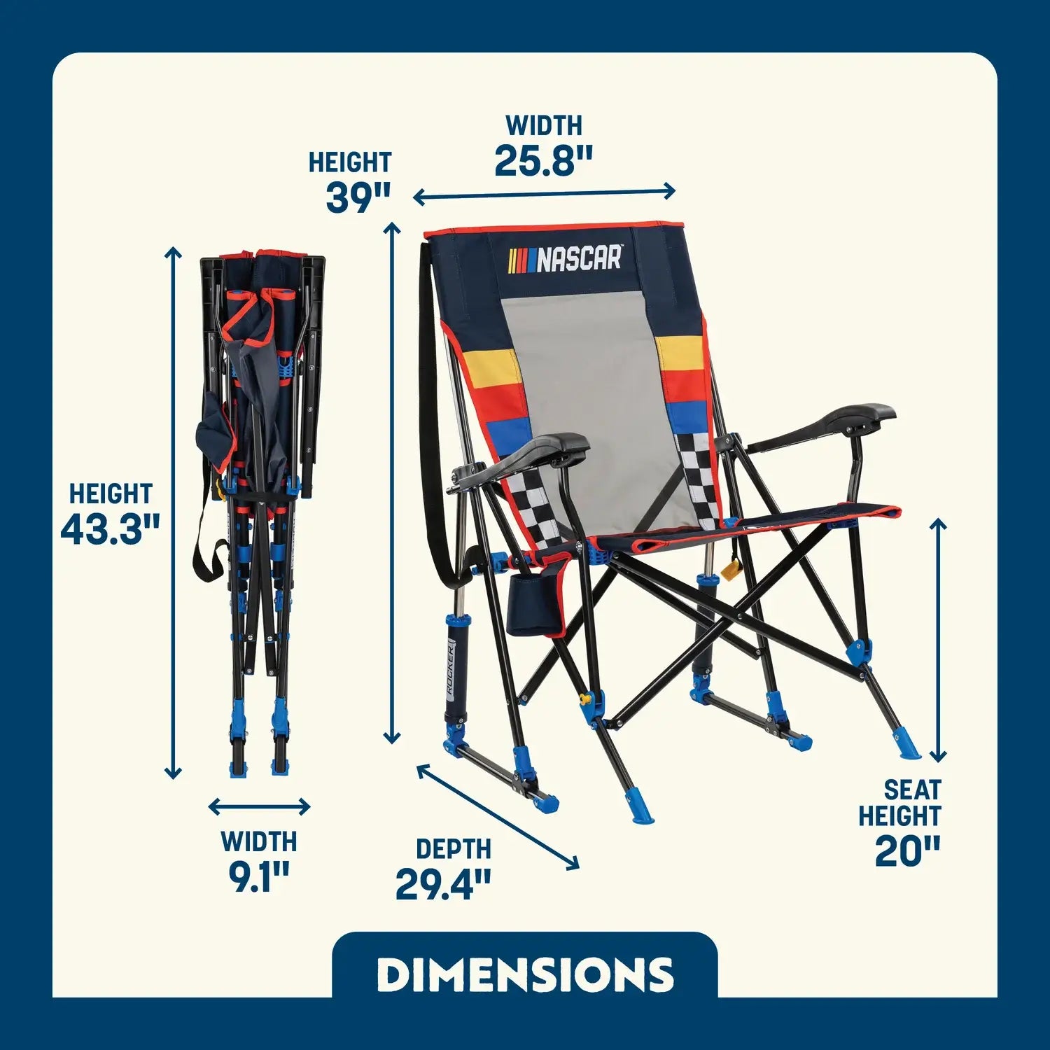Heavy-Duty Freestyle RoadTrip Rocker - NASCAR For Him - Choice 453 - Heavy-Duty Kickback Rocker with Beverage Holder Detail