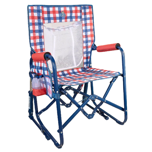 Smooth Motion Stowaway Rocker with Storage Pouch - Choice 573 - RoadTrip Rocker Smooth Motion Camp Chair - Patriotic Plaid